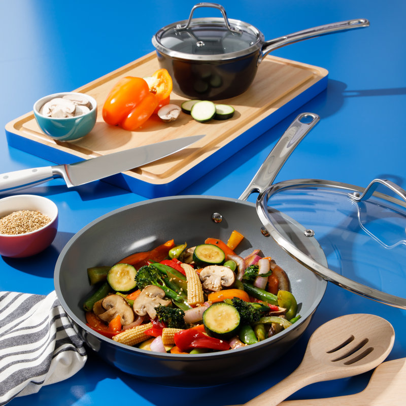 10-Piece Black Nonstick Aluminum Cookware Set with Glass Lids