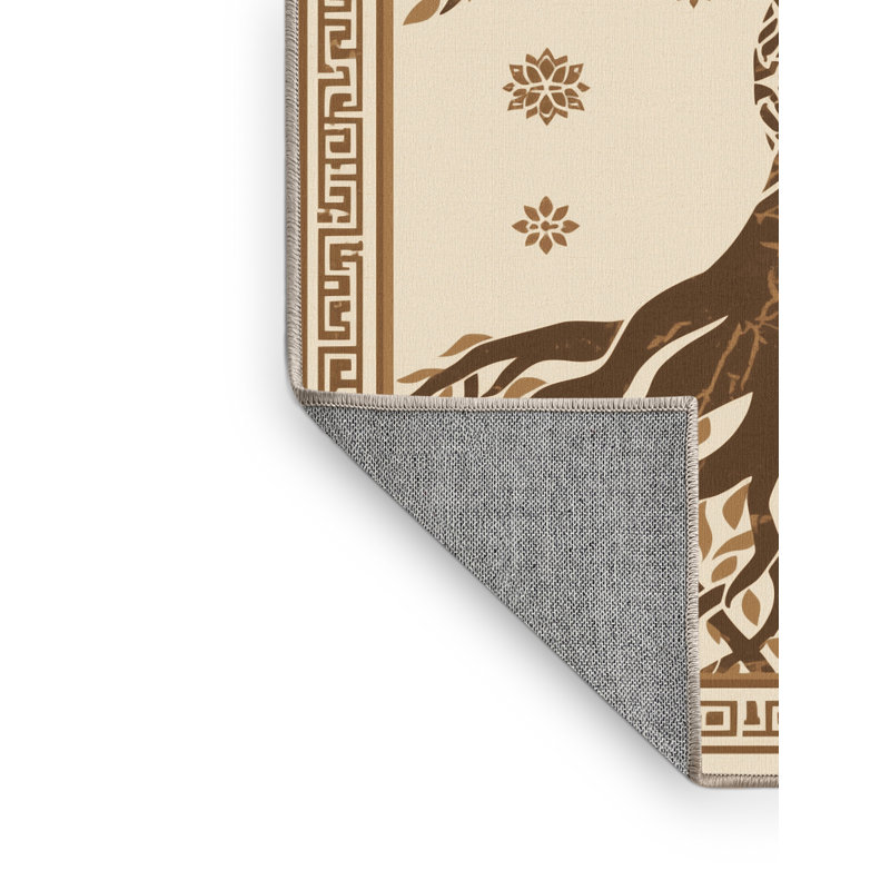 Machine Washable Abbotstown Global Inspired Moroccan Rug in Beige – Beige Binding, 6x9