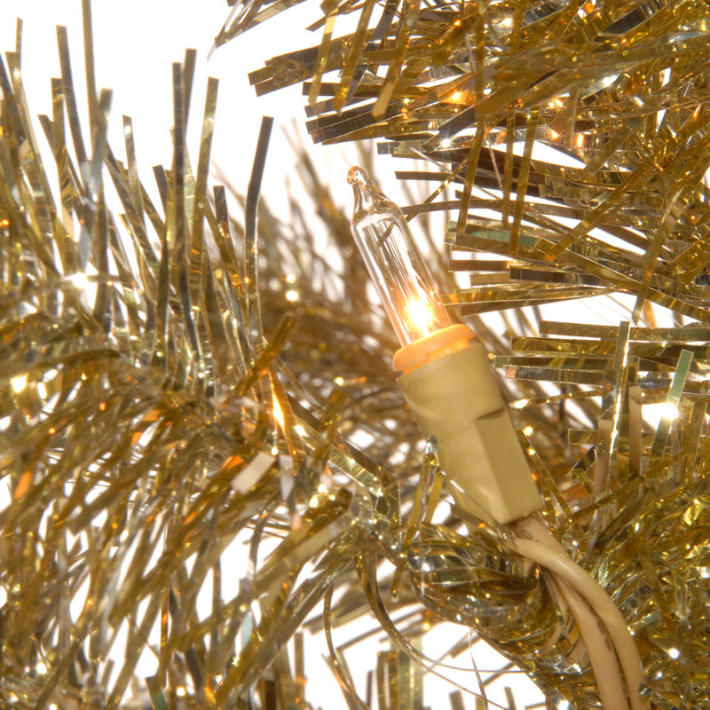 Champagne Tinsel Tree with Clear Lights, 4 ft
