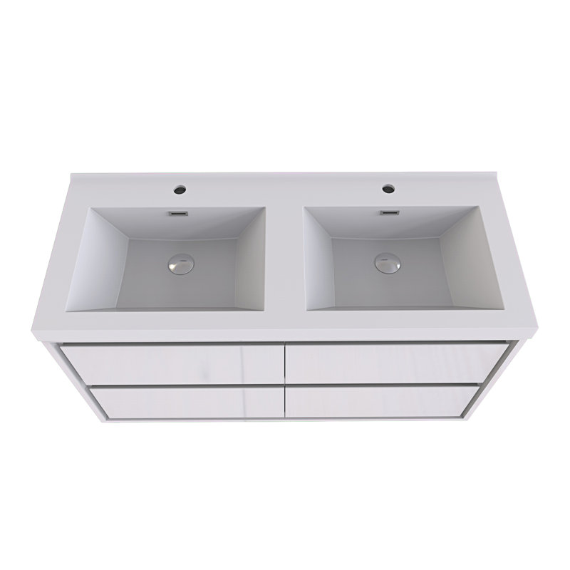 Azden 47" Wall-Mounted Double Bathroom Vanity Set, High Gloss White