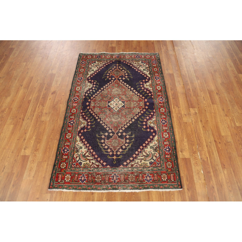 Tapis bleu marine à motif géométrique 3x5