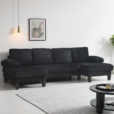 Canapé modulaire en U avec méridienne double, canapé de conversation à 4 places avec coussins à ressorts ensachés, canapé modulaire spacieux pour le salon