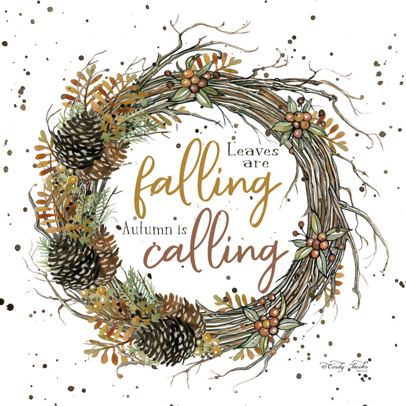 «Autumn in Calling Wreath» par Cindy Jacobs, art textuel, H 20 po x l 20 po, Oui, Cadre doré simple