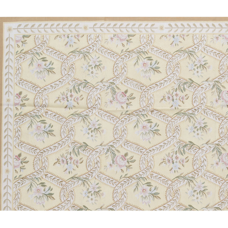 Hand-Knotted High-Quality Gold and Ivory Area Rug