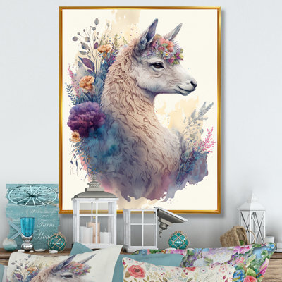 «Cute Llama Floral III», impression sur toile