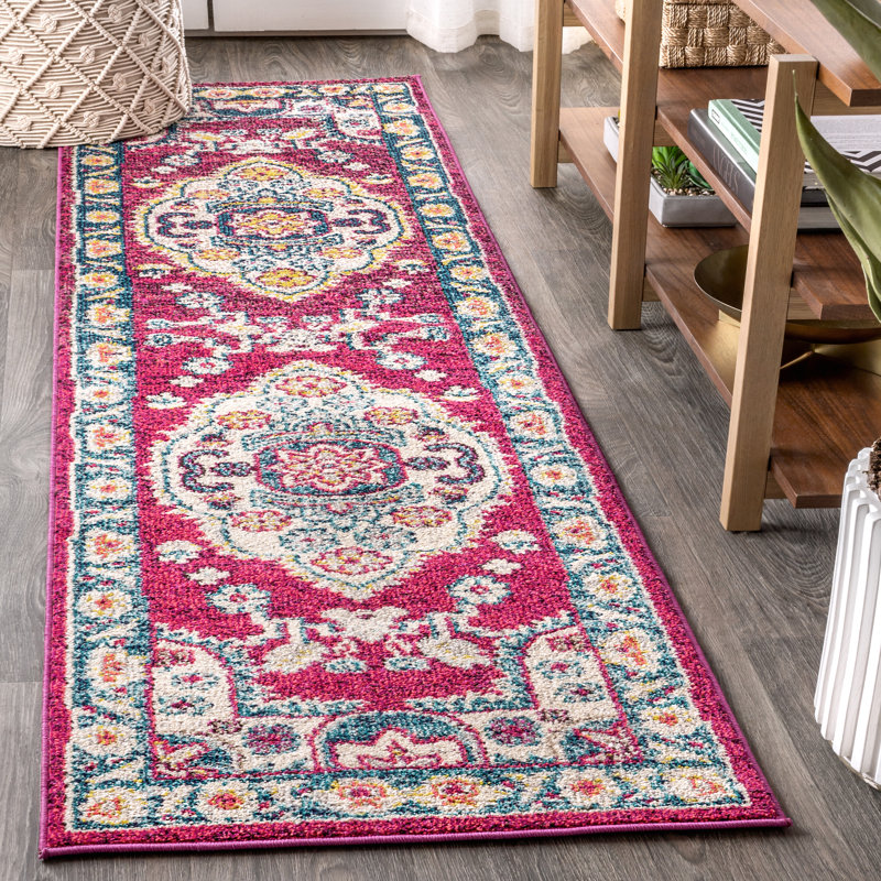 Tapis rose / ivoire Lathan Bohemian FLAIR Boho, Tapis de couloir 2 pi 3 po x 8 pi