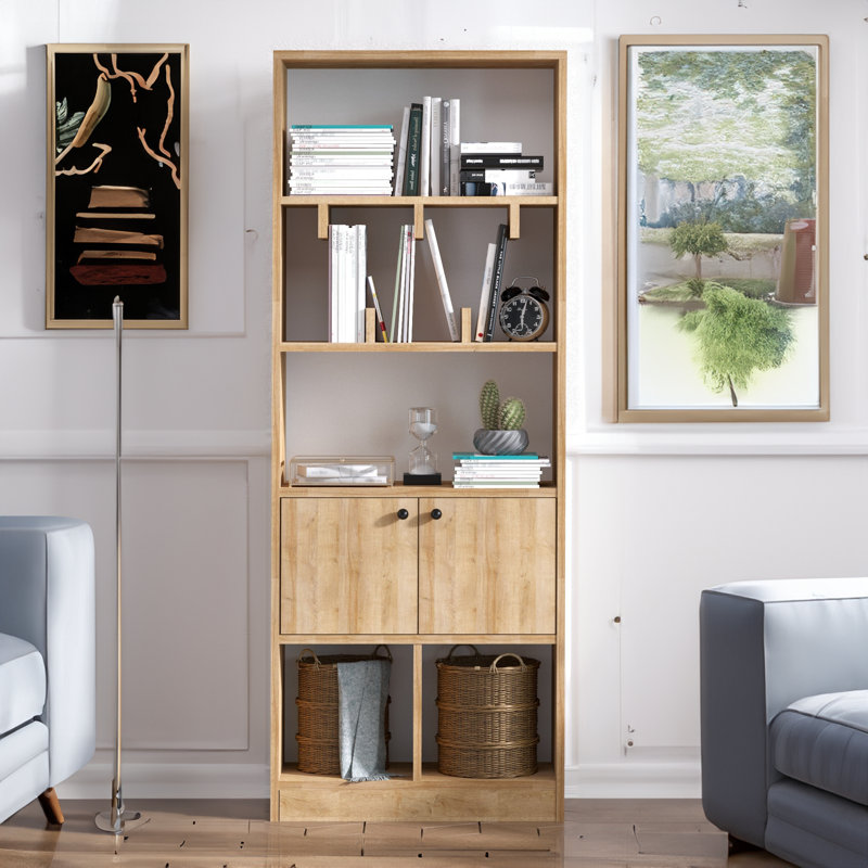 Modern Oak Bookshelf, 67.0 x 11.8 x 23.6 inches | 100% Melamine Coated Particle Board, Thickness: 0.7 inches | Numerous Shelves, Wall-Mountable, Solid Color Design | Perfect for Home & Office Storage Solutions