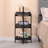  3 Tiers Tray Tables Paper Rope Woven Side Table, Oval Storage Basket Small Shelves (Black)-201684539
