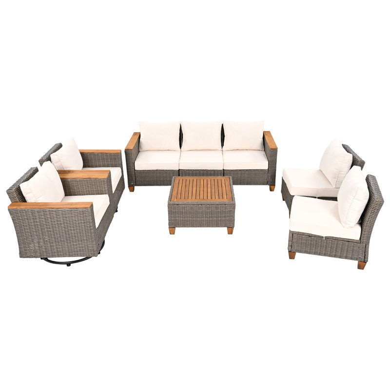 Ensemble de 8 chaises en acier et osier de patio pour canapés de patio