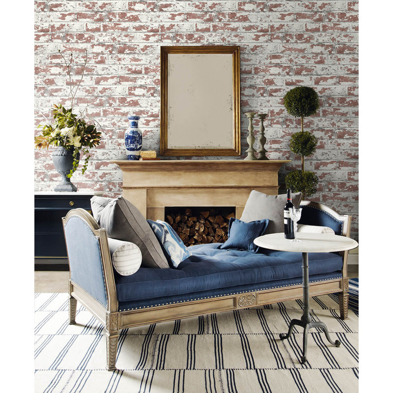 Luxe Haven Soho Brick 9' L x 27" W Smooth Peel and Stick Wallpaper Roll, Terra Cotta