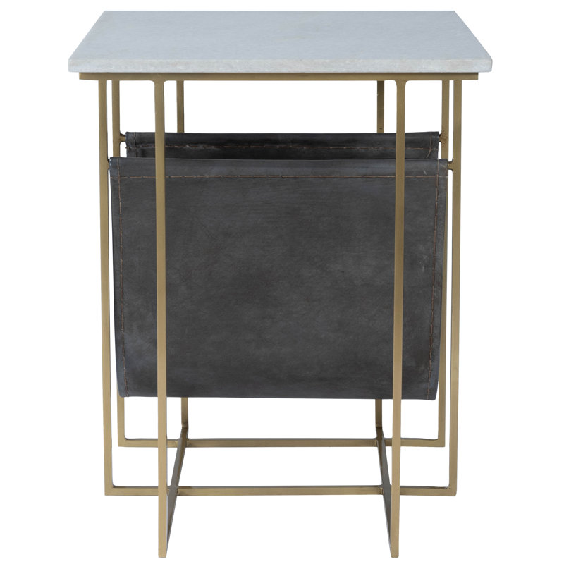Stephanik Marble & Leather Magazine Side Table, Gray