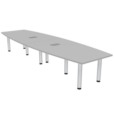 Powered Boat Shaped Conference Table With Silver Post Legs
