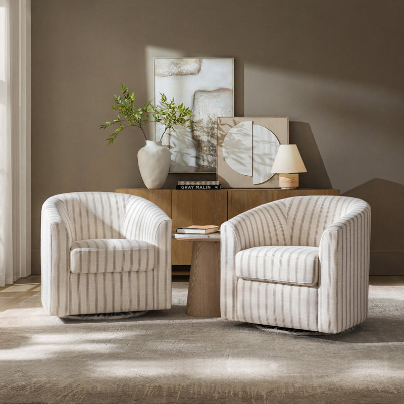 Fauteuil demi-tonneau pivotant Amiir avec ressorts ensachés intégrés, Polyester à rayures