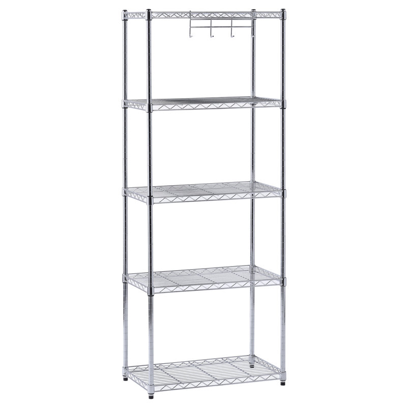 Adjustable Chrome 5-Tier Wire Shelving Unit for Kitchen and Garage