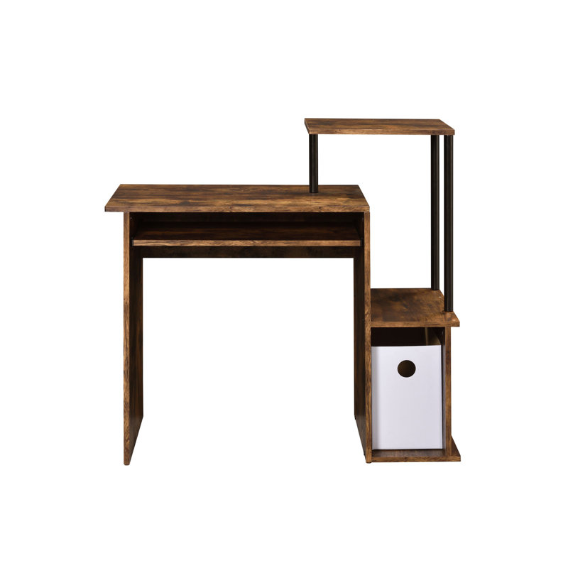 Bureau d'ordinateur en chêne vieilli et noir avec plateau pour clavier