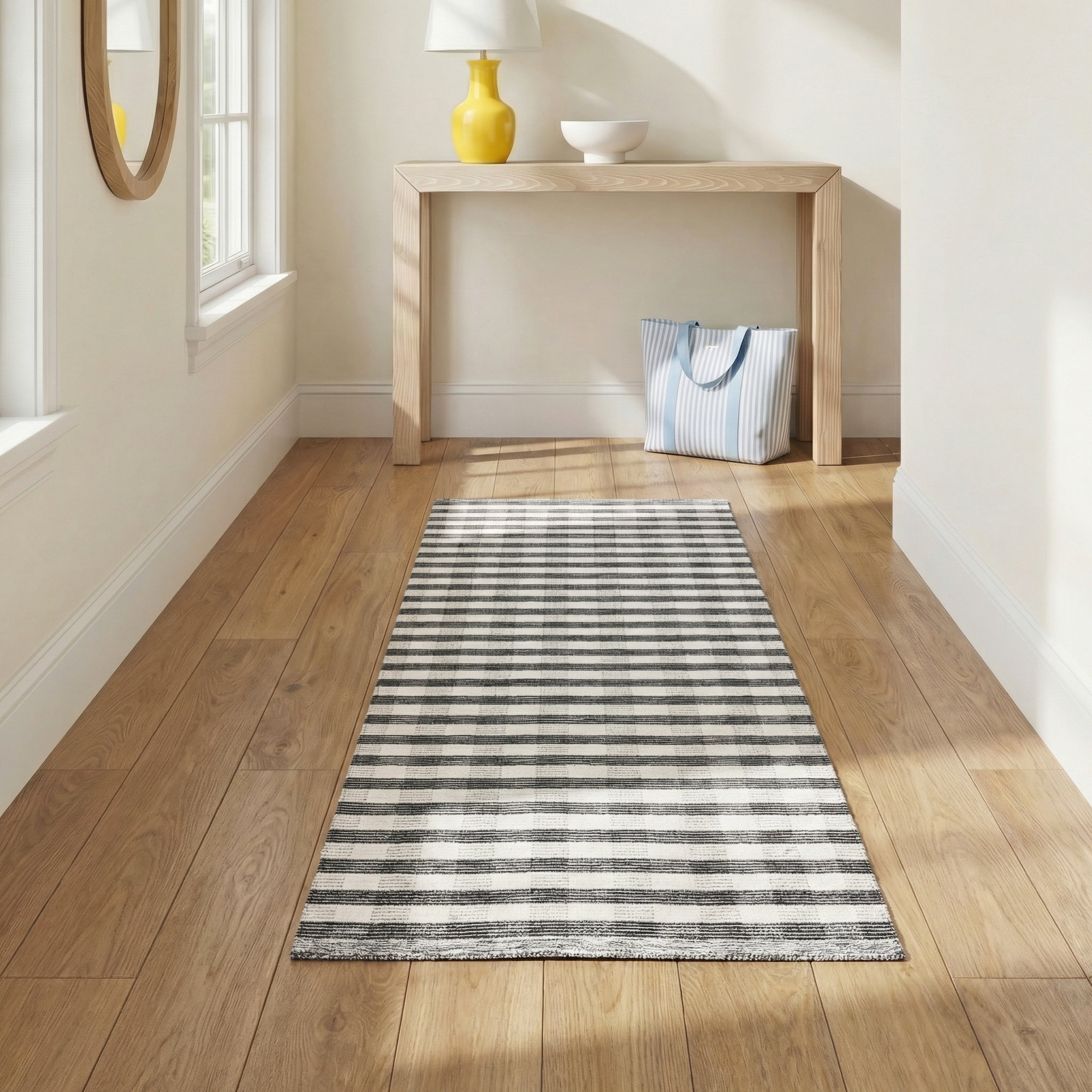 Striped Kilim 807 Area Rug In Black / Ivory, Rectangle 3' x 5'