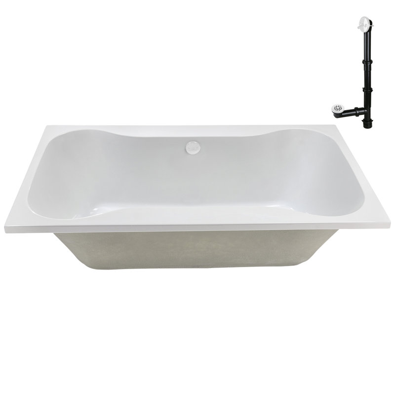 Baignoire de trempage en acrylique 66 po x 34 po, drain inclus, Blanc lustré