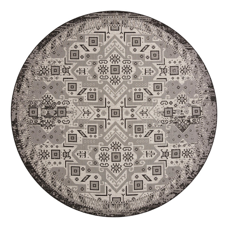 Tapis intérieur / extérieur bleu Alucard Southwestern, Rond 12 pi