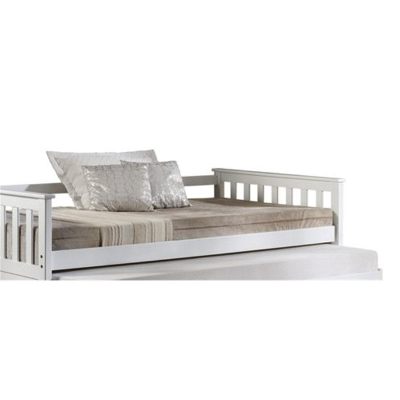 Lit de jour Cominia fini blanc (lit gigogne non inclus, lit simple seulement, sans rangement)