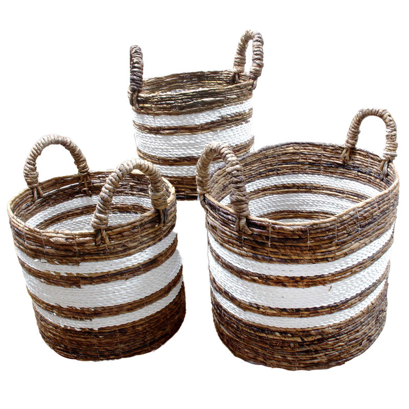 Ensemble de paniers en rotin 3 pièces raphia stripe handwoven
