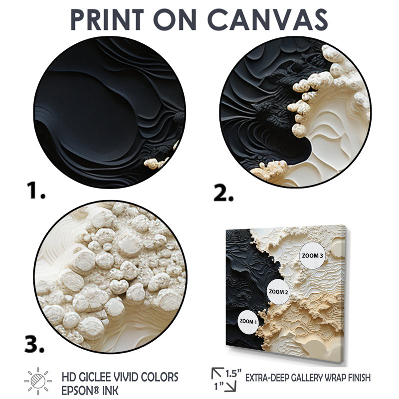 Abstrait crème et noir liquide, reproduction d'art sur toile côtière, Reproduction avec cadre flottant, Doré, 44" H x 44" W