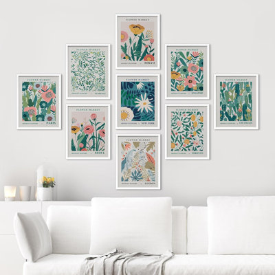 «Flower Market Abstract Floral Botanical Modern City Prints», art minimaliste encadré sur papier, 9 pièces