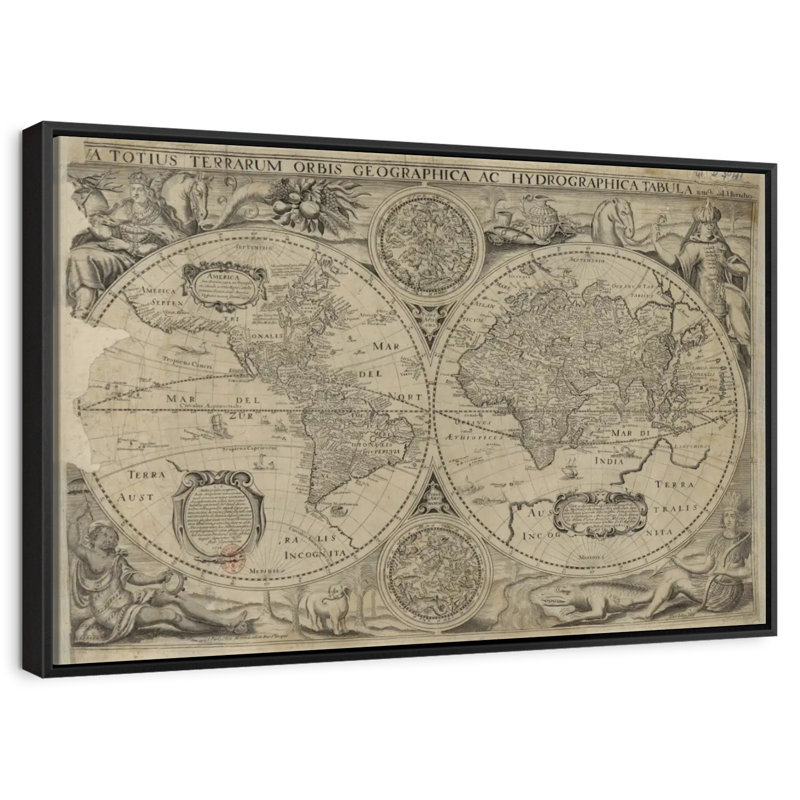 Carte rétro de l'hémisphère Aliaz, H 9 po x l 13 po
