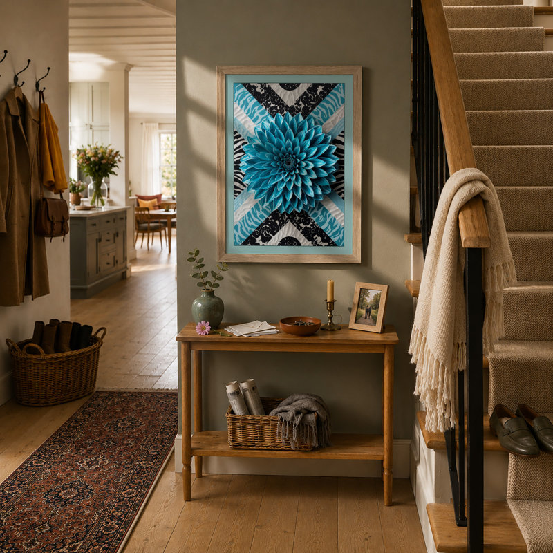 Turquoise Dahlia Mandala Geometric - Print, Oak, A4 - 29.7 x 21.0 cm