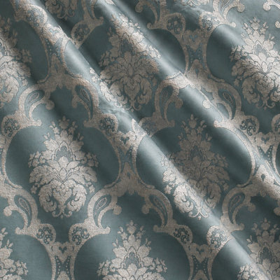 Katherine Fabric | Textured Damask Faux Silk Fabric | Color Sky