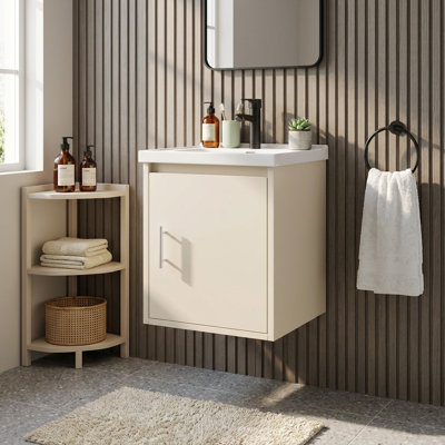 Meuble-lavabo simple mural 16 po avec comptoir en céramique flottant avec lavabo en céramique