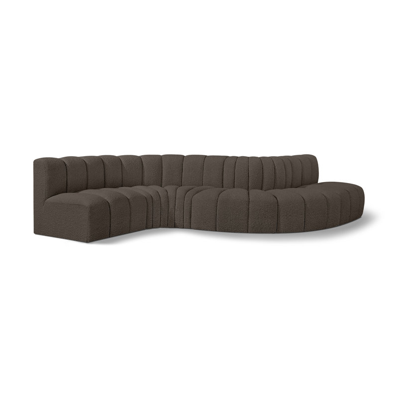 Izelia Upholstered Curved Sectional Reversible, Brown Boucle Fabric