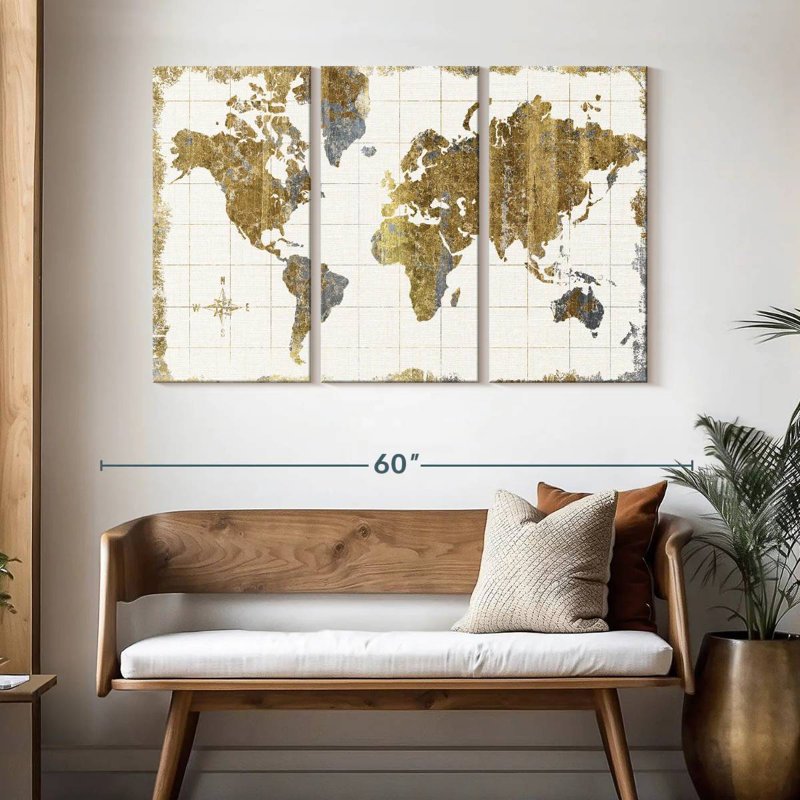 Aliaz Gilded Map Linen, 32" H x 50" W