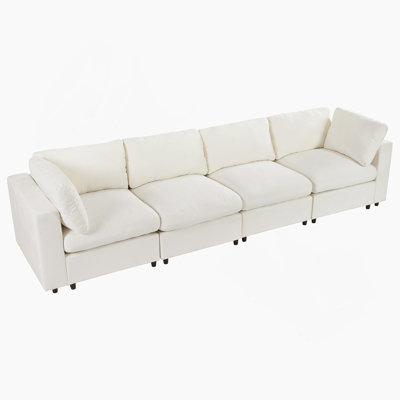 Canapé modulaire de 113 po avec espace de rangement, ports de charge USB, charge sans fil et haut-parleur Bluetooth intégré dans les bras, canapé modulaire pour le salon, appartement