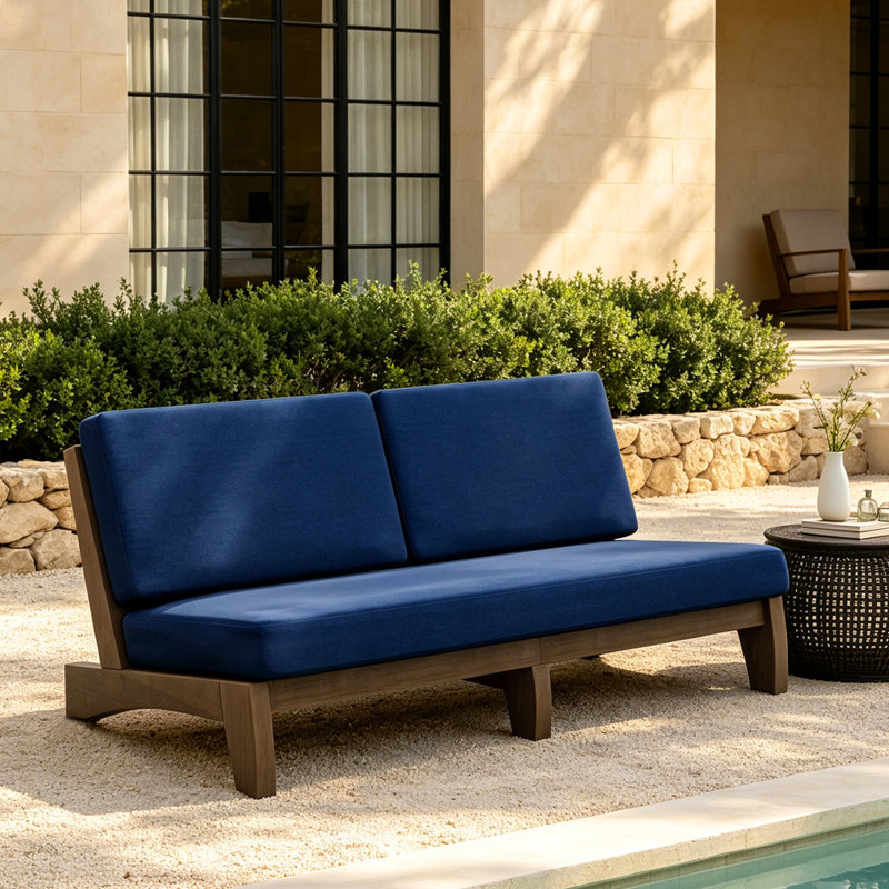 Patio Outdoor Sofa with Cushions, Navy, Brown
