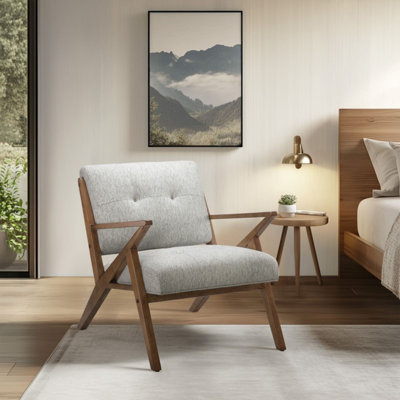 Chaise longue moderne de style Mid-Century l 33,5 po x P 30 po x H 32,5 po, support de coussin capitonné, capacité de poids de 300 lb, structure en bois massif et tissu 100% polyester pour le bureau à domicile
