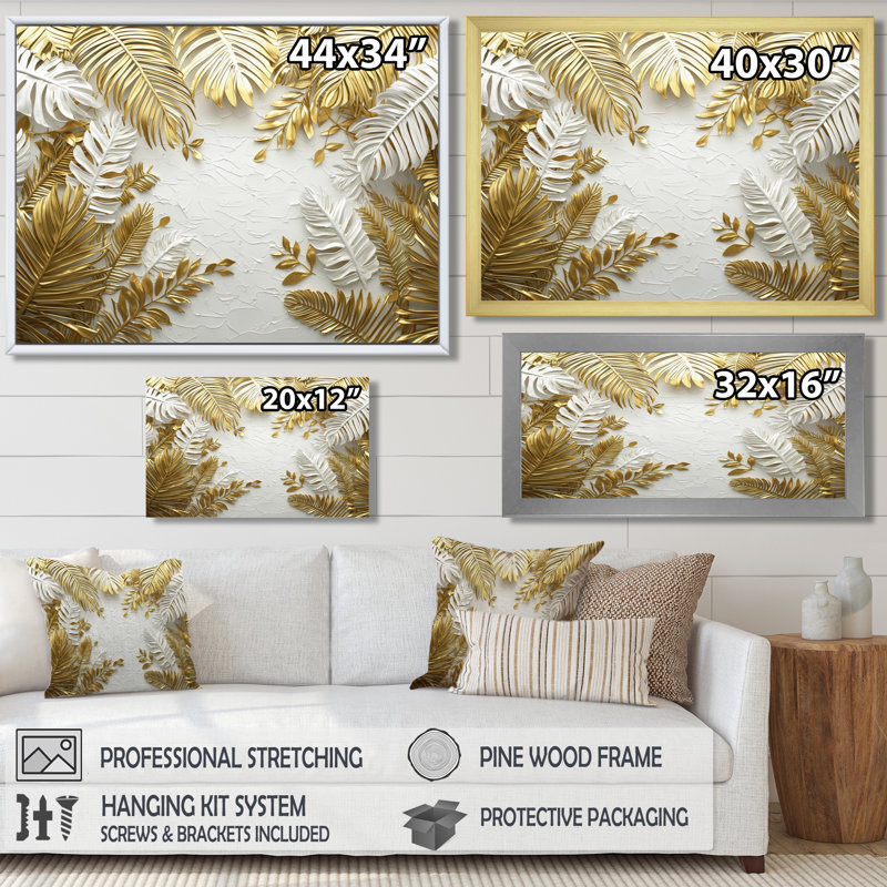 Cordialous Golden Cream Plams Reunion I - palmiers et palmiers, art mural, Argent argent, Impression encadrée flottante
