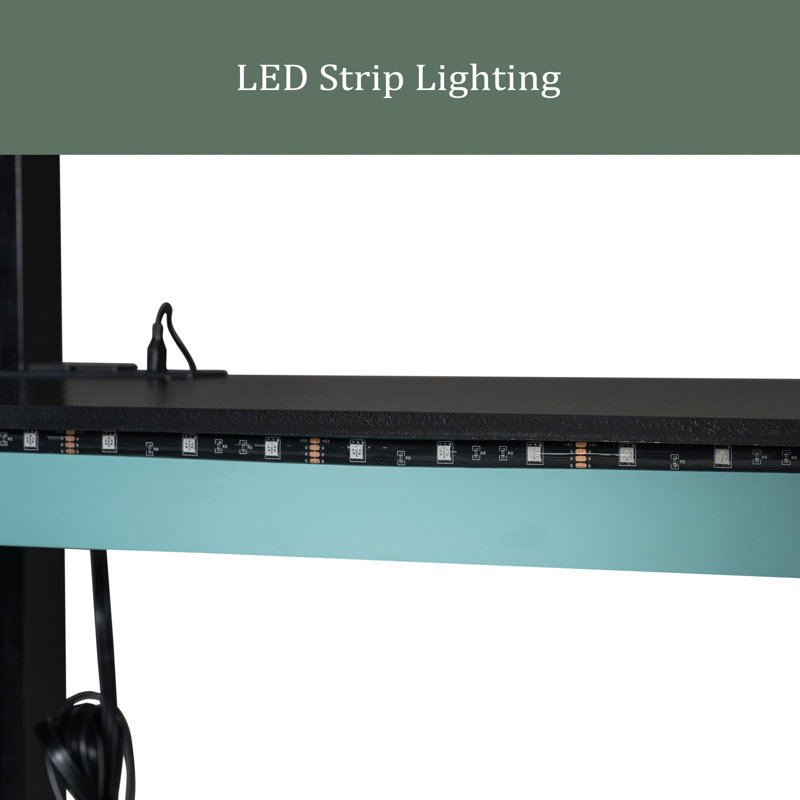 Full Size Wood Loft Bed With Desk,Wardrobe,Ample Storage Space,And RGB LED Light, Blue