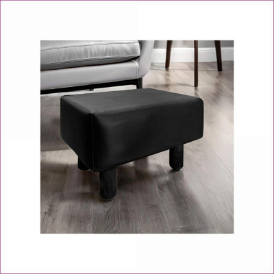 Ensemble de 2 repose-pieds, similicuir noir contemporain avec pieds en bois massif | Noir | Bois
