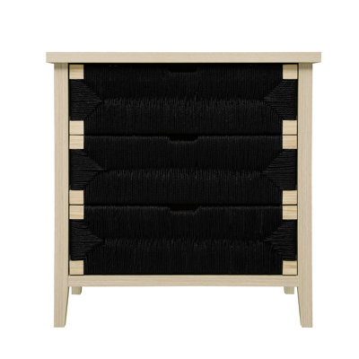 Hand - Woven Rope Decorated 3 Drawer Sideboard With Adjustable Shelves For Kitchen, Modern Style, Natural Main Tone, Particle Board + Material, Waterproof Top Protection Storage Cabinet And Drawers