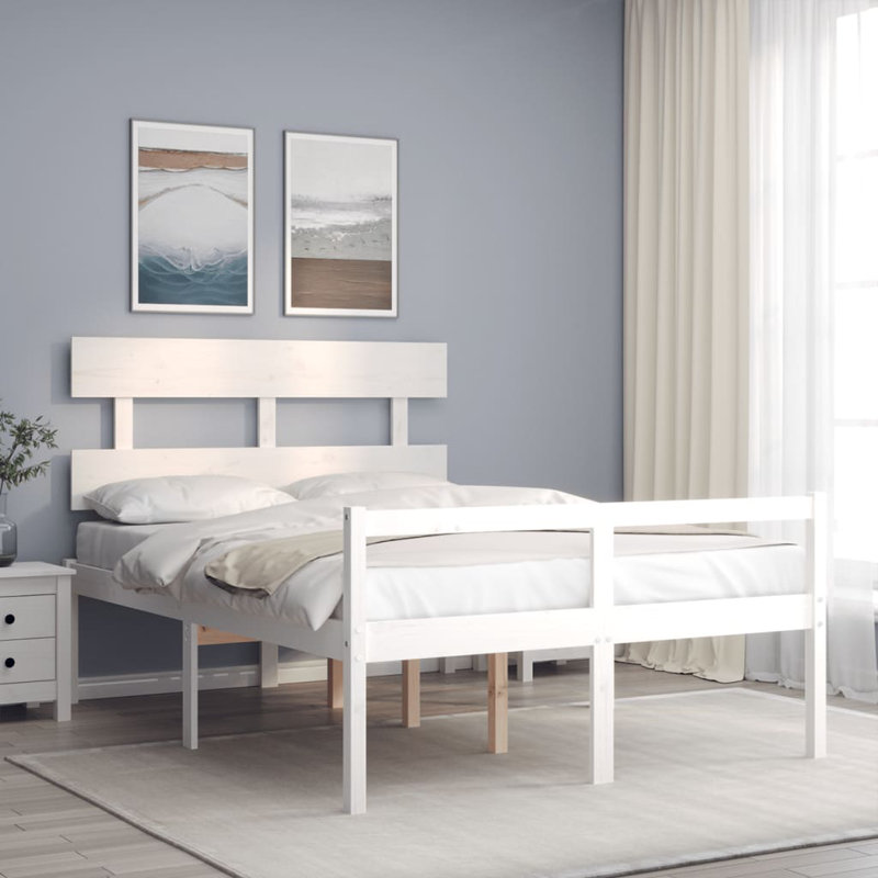Bed Frame with Headboard, White, Small Double (4')