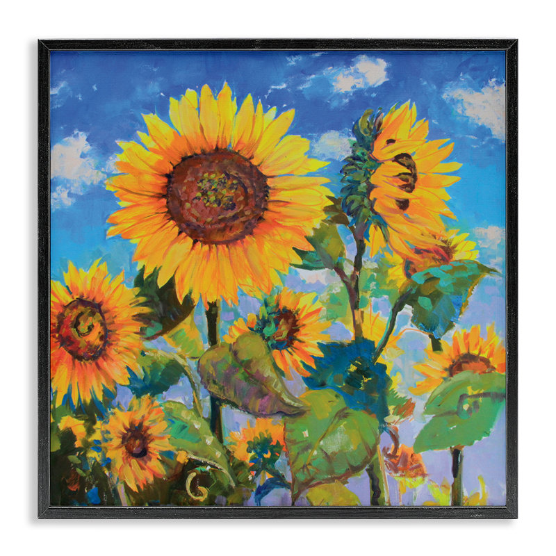 Perdus Acres tournesols, art de la giclée encadrée par Catherine Elliot, H 12 po x l 12 po, Giclée encadrée noir minuit