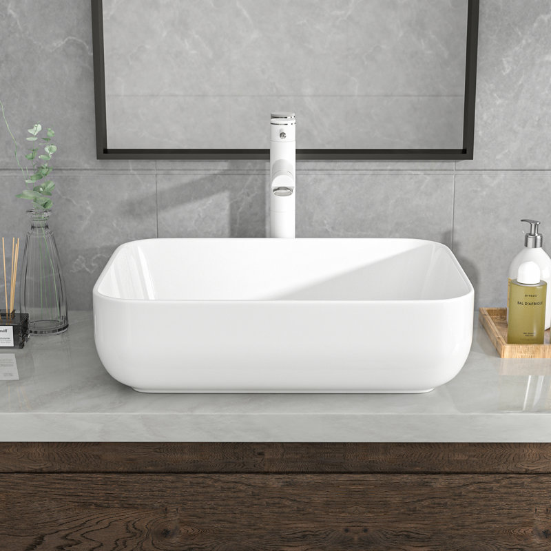 Lavabo de salle de bain rectangulaire en porcelaine blanche L 20 po x l 15 po Mocoloo (sans base), L 20 po x l 15 po