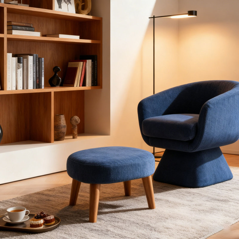 Chaise de loisir rembourrée avec repose-pieds, Bleu