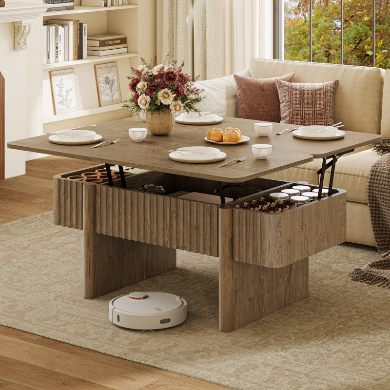 Lift Top Wood Coffee Table with Storage, Modern Convertible Living Room Table, Natural