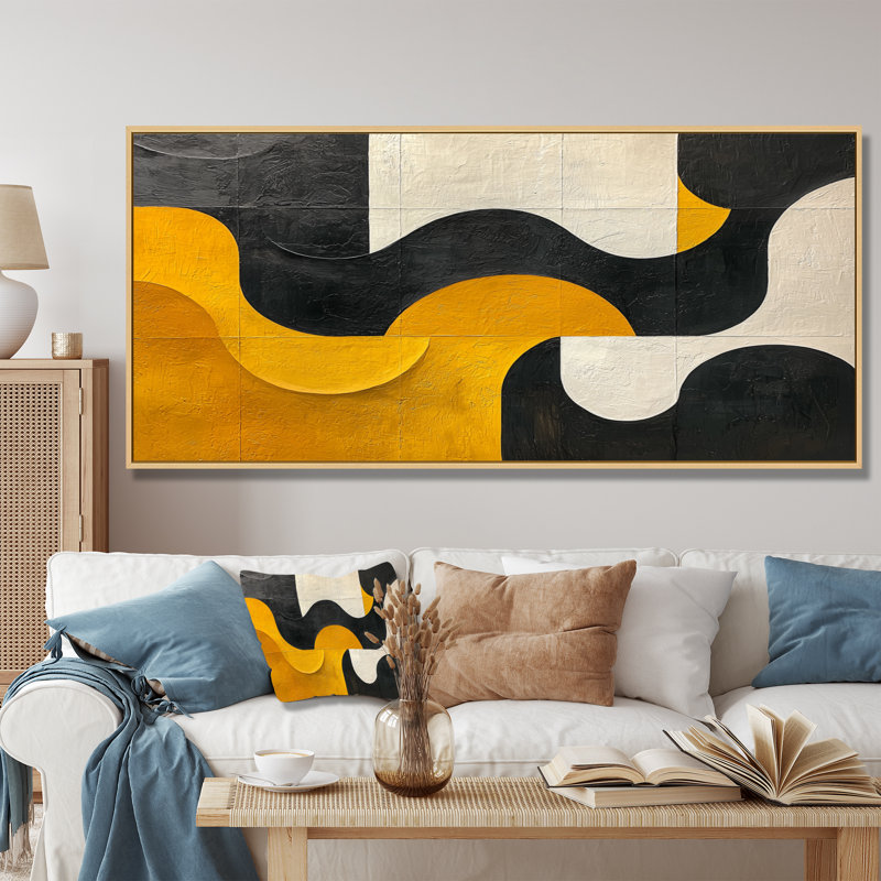 Nonce gris et noir, formes abstraites, Reflections I - formes abstraites, art mural, H 28 po x l 60 po, Cadre flottant, Brun
