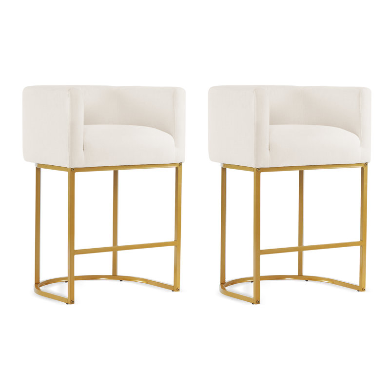 Bechtold Upholstered Counter Stool, Beige Linen/ Gold Frame