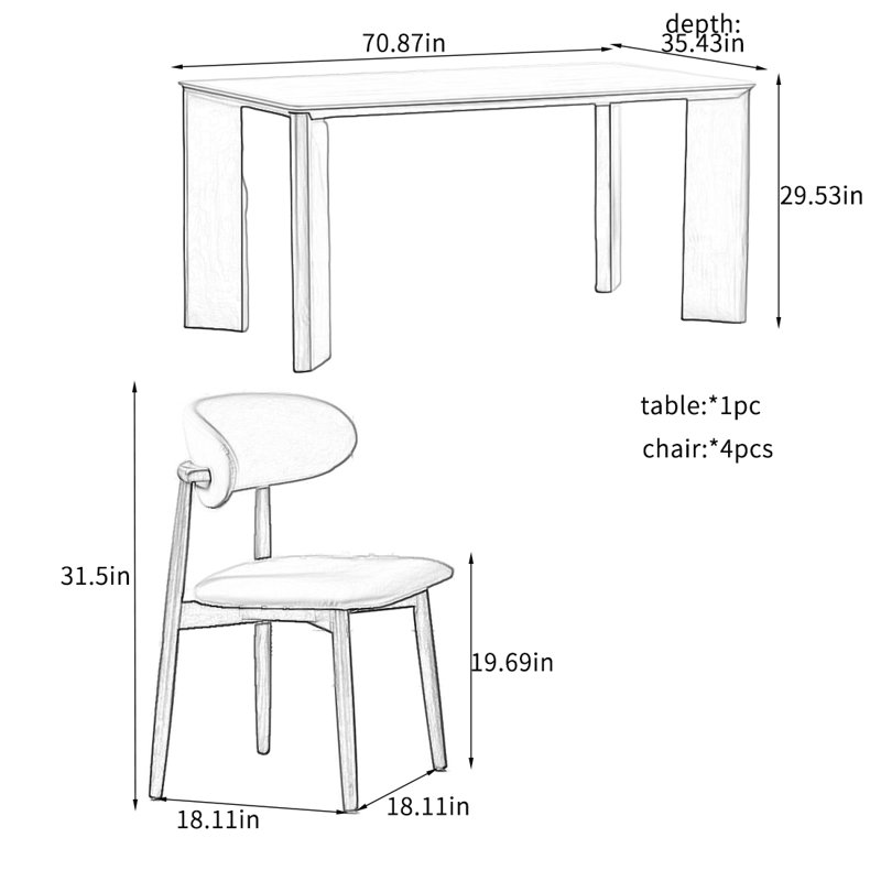 Ensembles de table de salle à manger élégants et pratiques., H 29,53 po x L 70,87 po x l 35,43 po