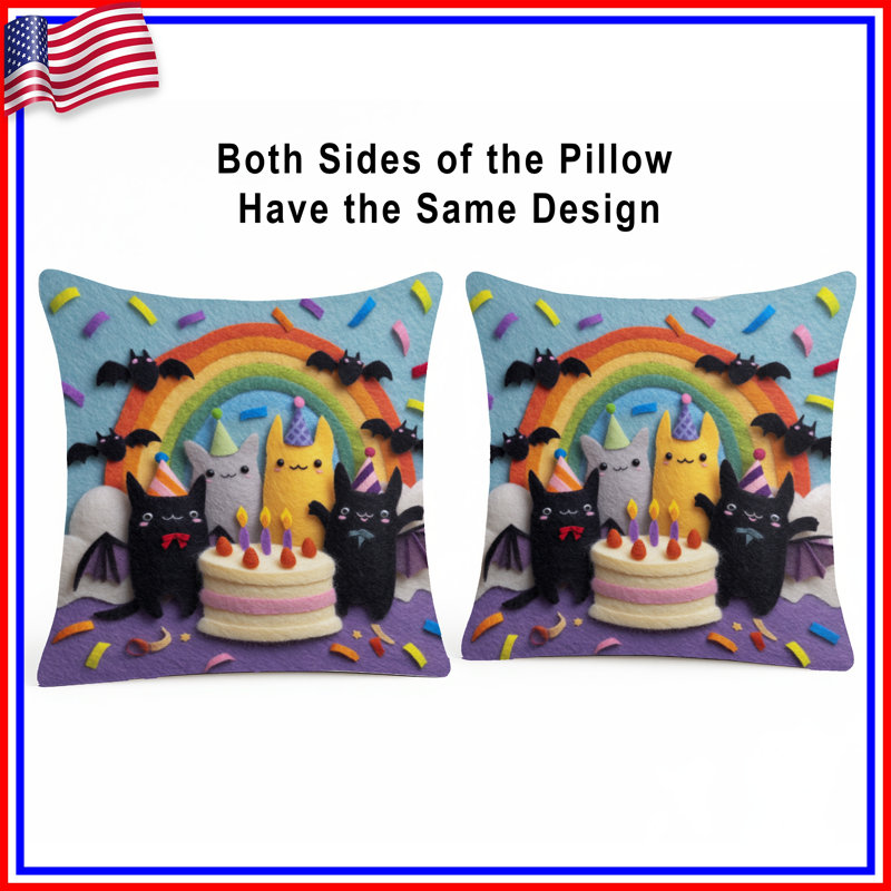 Coussins Felt Cats Rainbow Cake, 14 X 14 pouces