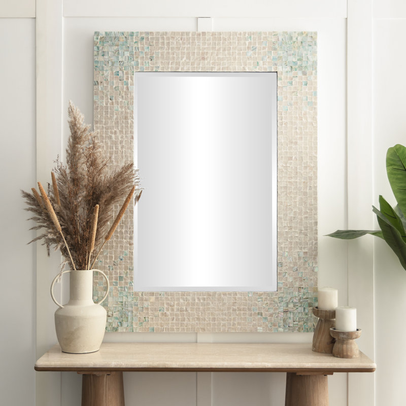 Miroir mural en nacre bleu, 35,5 po x 47,75 po 