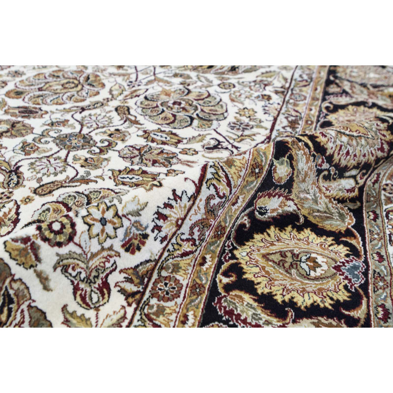 Hand-Knotted High-Quality Cream and Black Square Area Rug